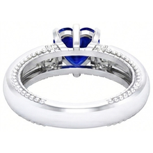 Ceylon Sapphire & Natural Earth Mined Diamond Ring Heart Cut Milgrain Shank 2 Carats