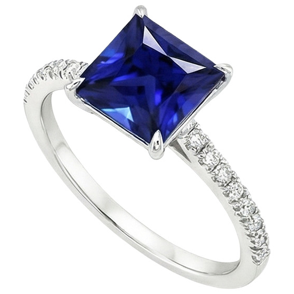 Ceylon Sapphire and Natural Earth Mined Diamond 5.5 Carat Solitaire Accents Ring