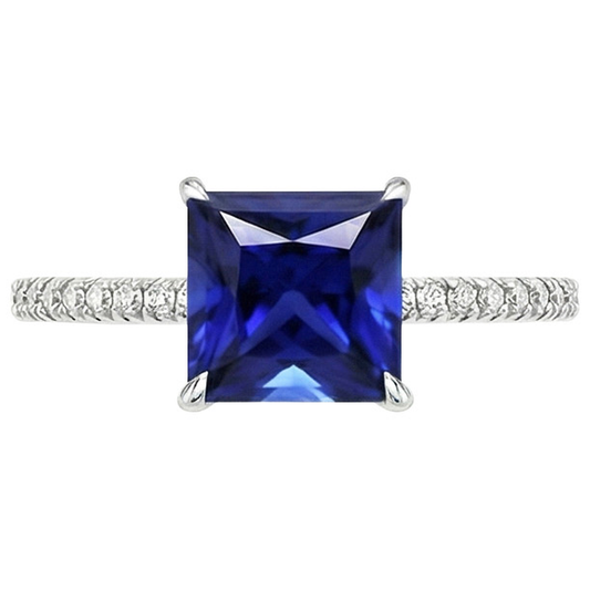 Ceylon Sapphire and Natural Earth Mined Diamond 5.5 Carat Solitaire Accents Ring