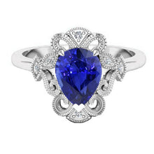 Royal Blue Sapphire Pear Shape Precious Stone Ring in 14K White Gold – angle view