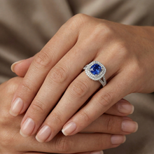 Ceylon Sapphire Double Halo Ring Solid Gold 14K Jewellery 3.5 Ct