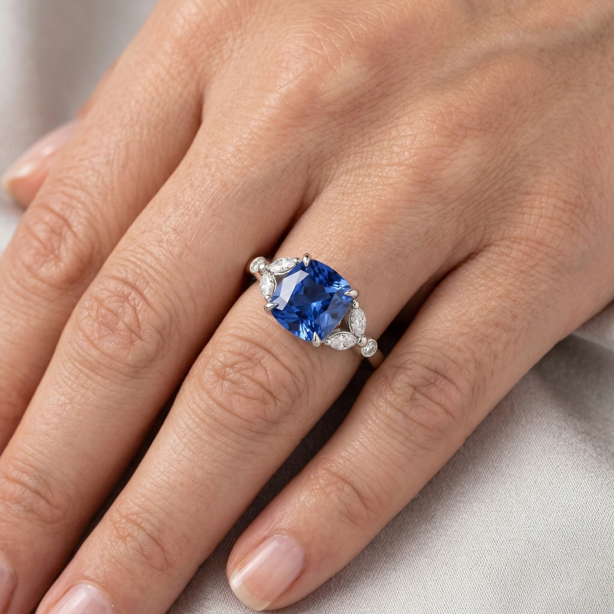 Ceylon Sapphire With Natural Earth Mined DIAMOND ( NOT LAB GROWN )s 2.70 Ct Ring White Gold 14K