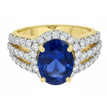 Ceylon Sapphire Oval And Round Natural Earth Mined Diamonds Ring Gold 14K 3.51 Carats