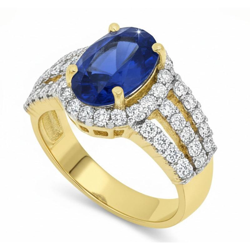 Ceylon Sapphire Oval And Round Natural Earth Mined Diamonds Ring Gold 14K 3.51 Carats