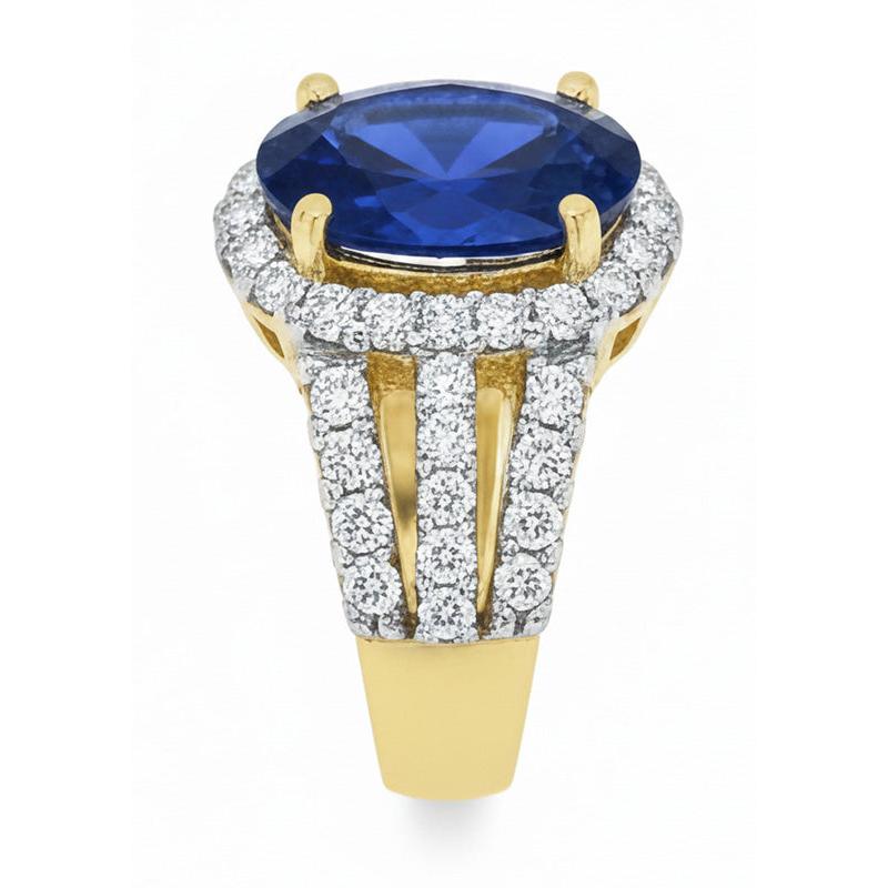 Ceylon Sapphire Oval And Round Natural Earth Mined Diamonds Ring Gold 14K 3.51 Carats