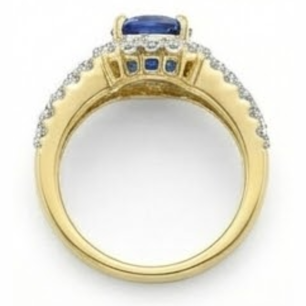 Ceylon Sapphire Oval And Round Natural Earth Mined Diamonds Ring Gold 14K 3.51 Carats