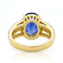 Ceylon Sapphire Oval And Round Natural Earth Mined Diamonds Ring Gold 14K 3.51 Carats