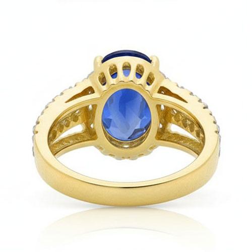 Ceylon Sapphire Oval And Round Natural Earth Mined Diamonds Ring Gold 14K 3.51 Carats