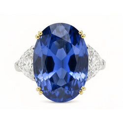 Ceylon Color Sapphire Oval And Trillion IGI CERTIFIED Diamonds Ring 3-Stone