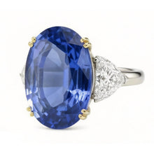 Ceylon Color Sapphire Oval And Trillion IGI CERTIFIED Diamonds Ring 3-Stone