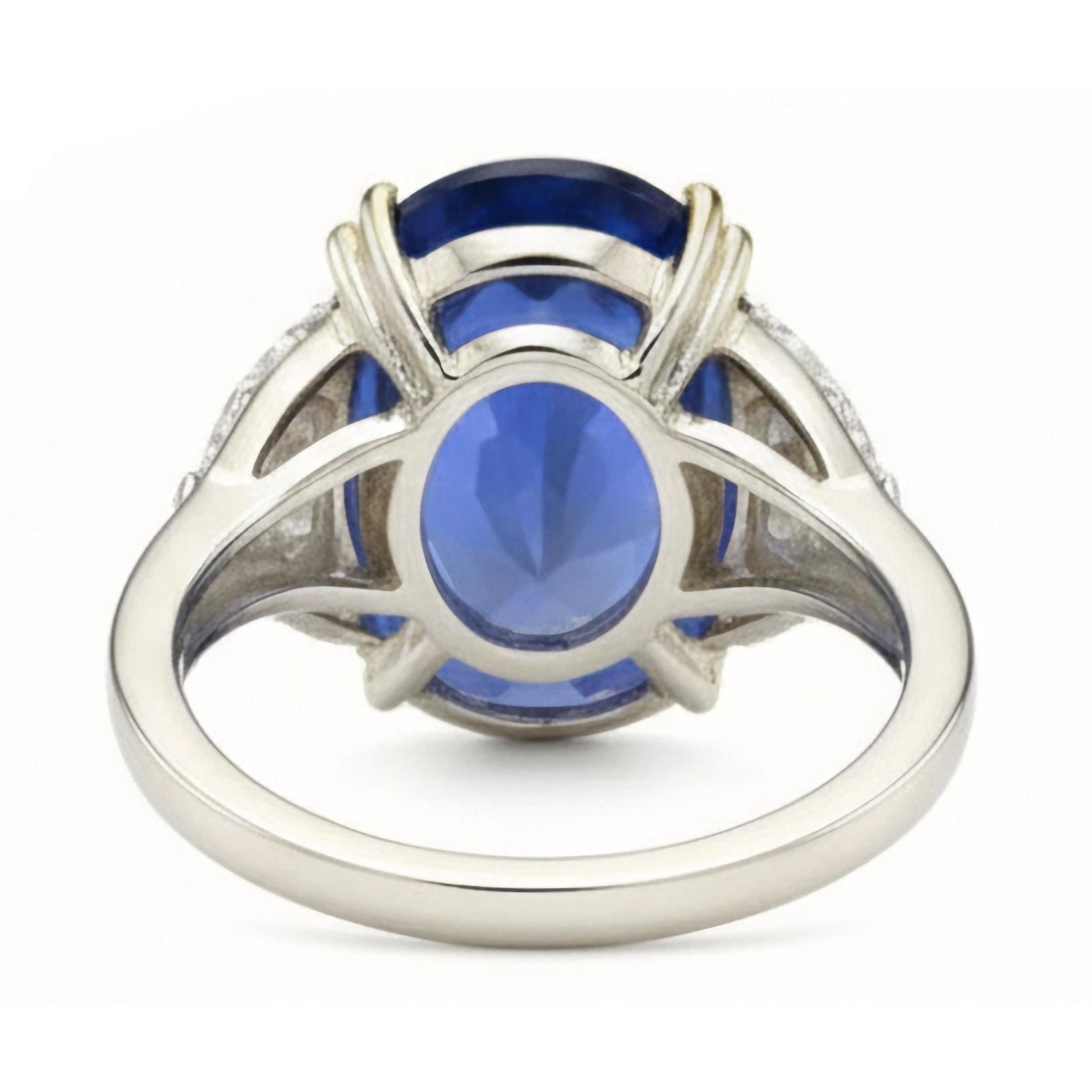 Ceylon Color Sapphire Oval And Trillion IGI CERTIFIED Diamonds Ring 3-Stone