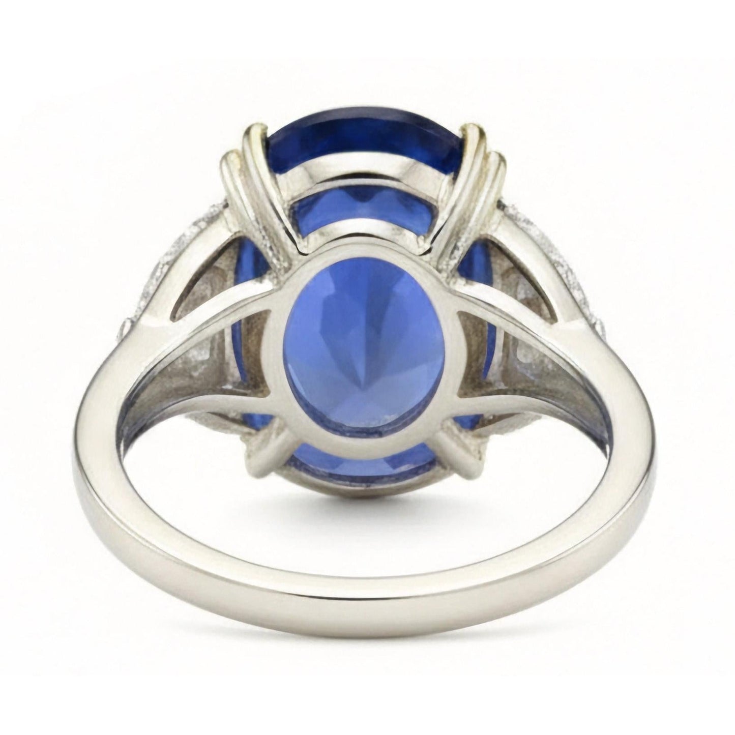 Ceylon Color Sapphire Oval And Trillion IGI CERTIFIED Diamonds Ring 3-Stone