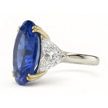 Ceylon Color Sapphire Oval And Trillion IGI CERTIFIED Diamonds Ring 3-Stone