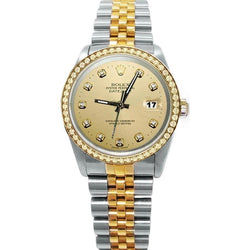 Champagne Diamond Dial Bezel Rolex Datejust Watch Gold & Steel QUICK SET