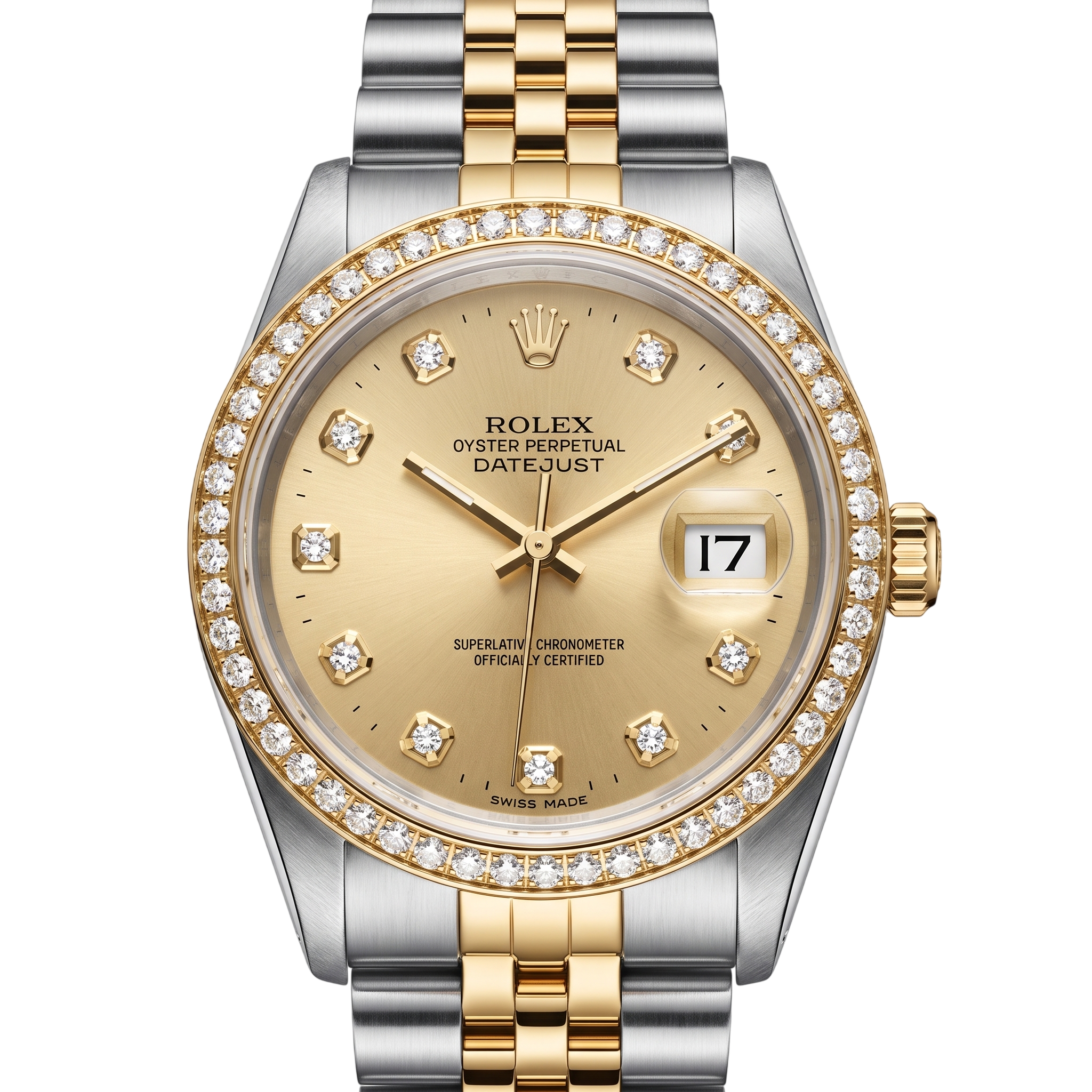Champagne Natural Earth Mined Diamond Dial Bezel Rolex Datejust Watch Gold & Steel QUICK SET