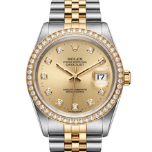 Champagne Natural Earth Mined Diamond Dial Bezel Rolex Datejust Watch Gold & Steel QUICK SET