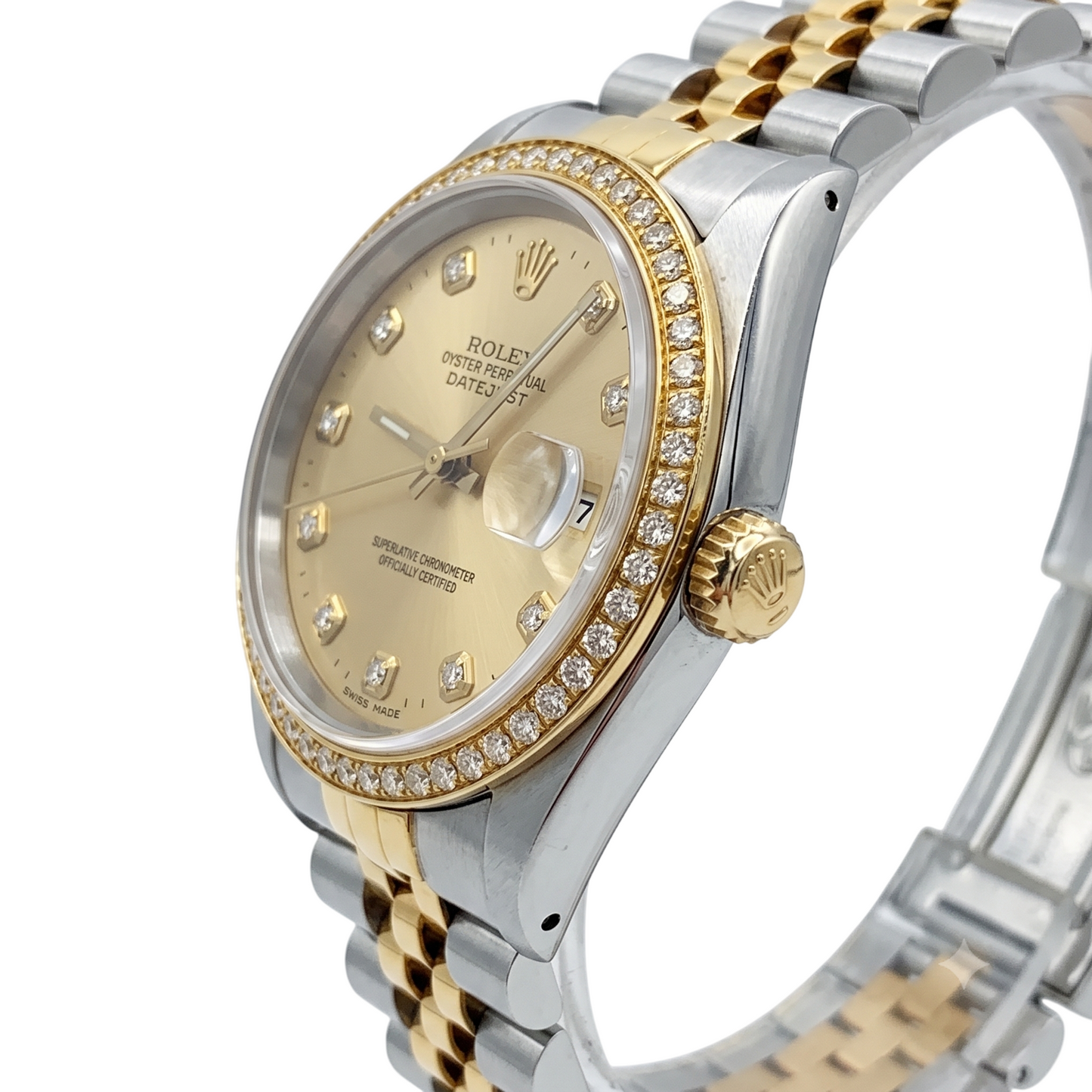 Champagne Natural Earth Mined Diamond Dial Bezel Rolex Datejust Watch Gold & Steel QUICK SET