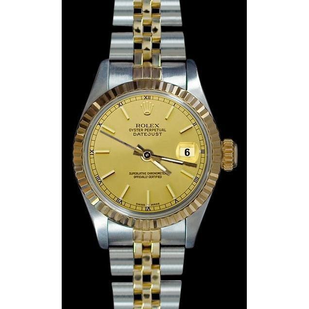 Champagne Stick Dial Datejust Ladies Rolex Ss & Gold Jubilee Role