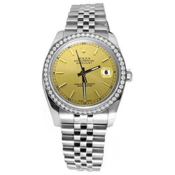 Champagne Stick Dial Diamond Bezel Ss Watch Jubilee Rolex QUICK SET