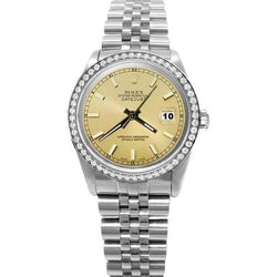 Champagne Stick Dial Rolex Date Just Ss Natural Earth Mined Diamond Bezel Watch QUICK SET