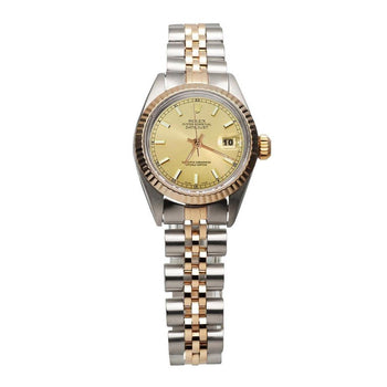 Champagne Stick Dial Rolex Date Just Ss & Yellow Women Watch