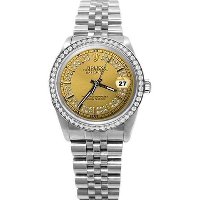 Champagne String Diamond Dial Bezel Rolex Date Just Watch Jubilee QUICK SET