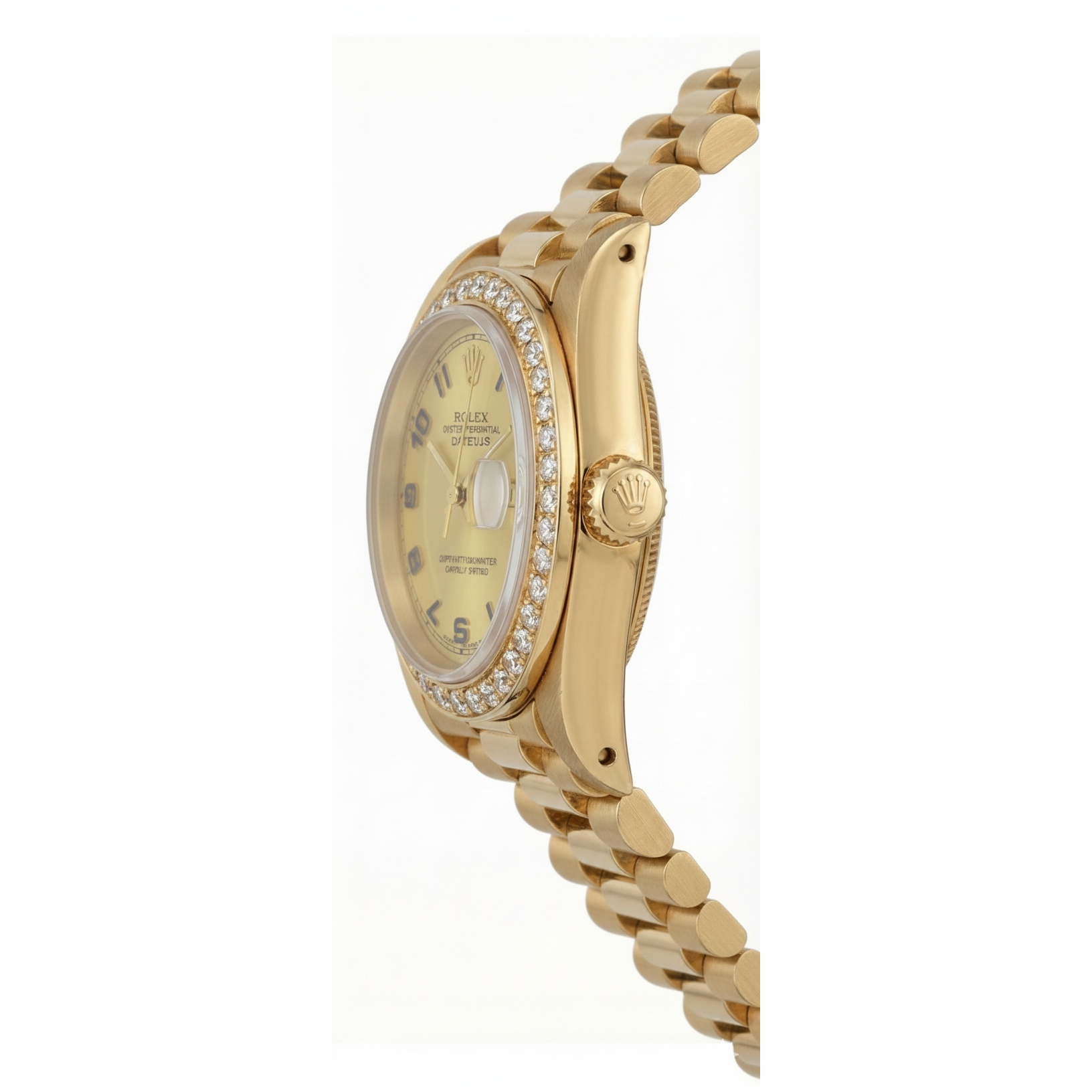 Champagne Arabic Dial Rolex Dj Watch Gold President Style Natural Earth Mined Diamond