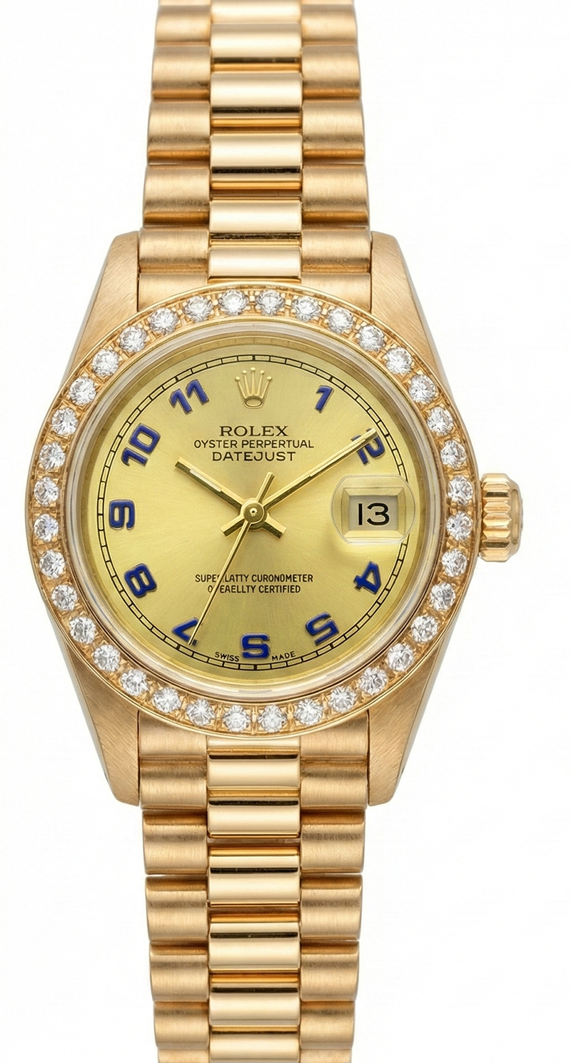 Champagne Arabic Dial Rolex Dj Watch Gold President Style Natural Earth Mined Diamond