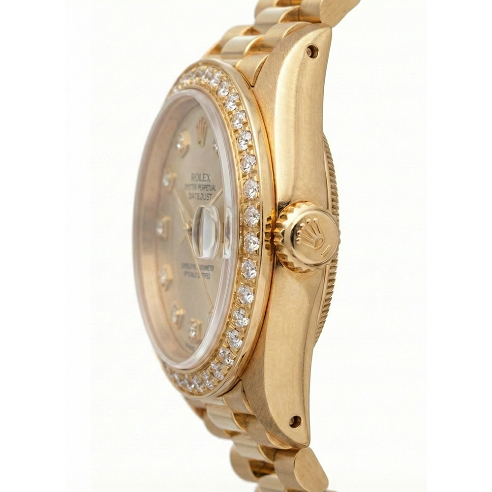 Champagne Natural Earth Mined Diamond Dial Rolex Watch President Style Yg Bezel