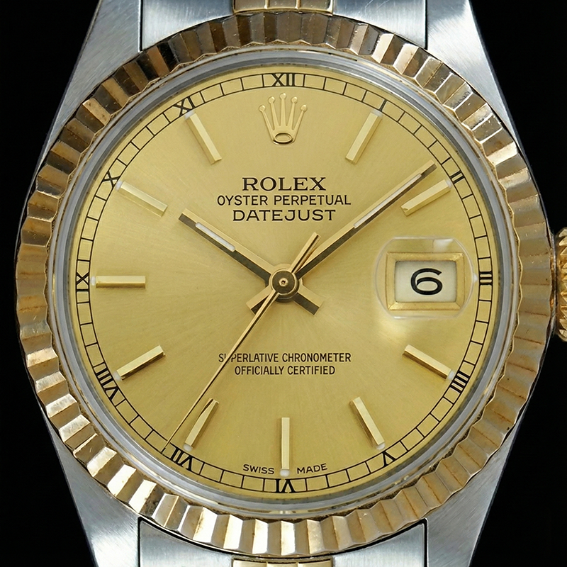 Champagne Stick Dial Datejust Ladies Rolex Ss & Gold Jubilee Role