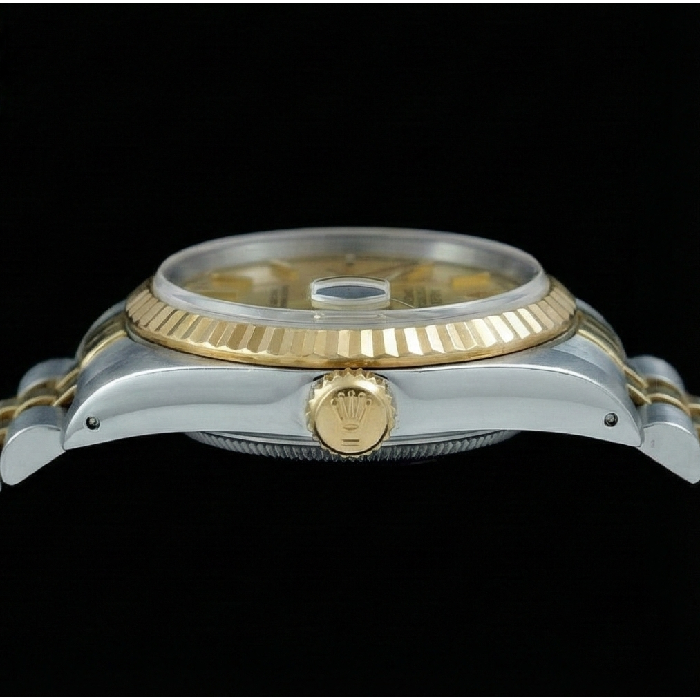 Champagne Stick Dial Datejust Ladies Rolex Ss & Gold Jubilee Role