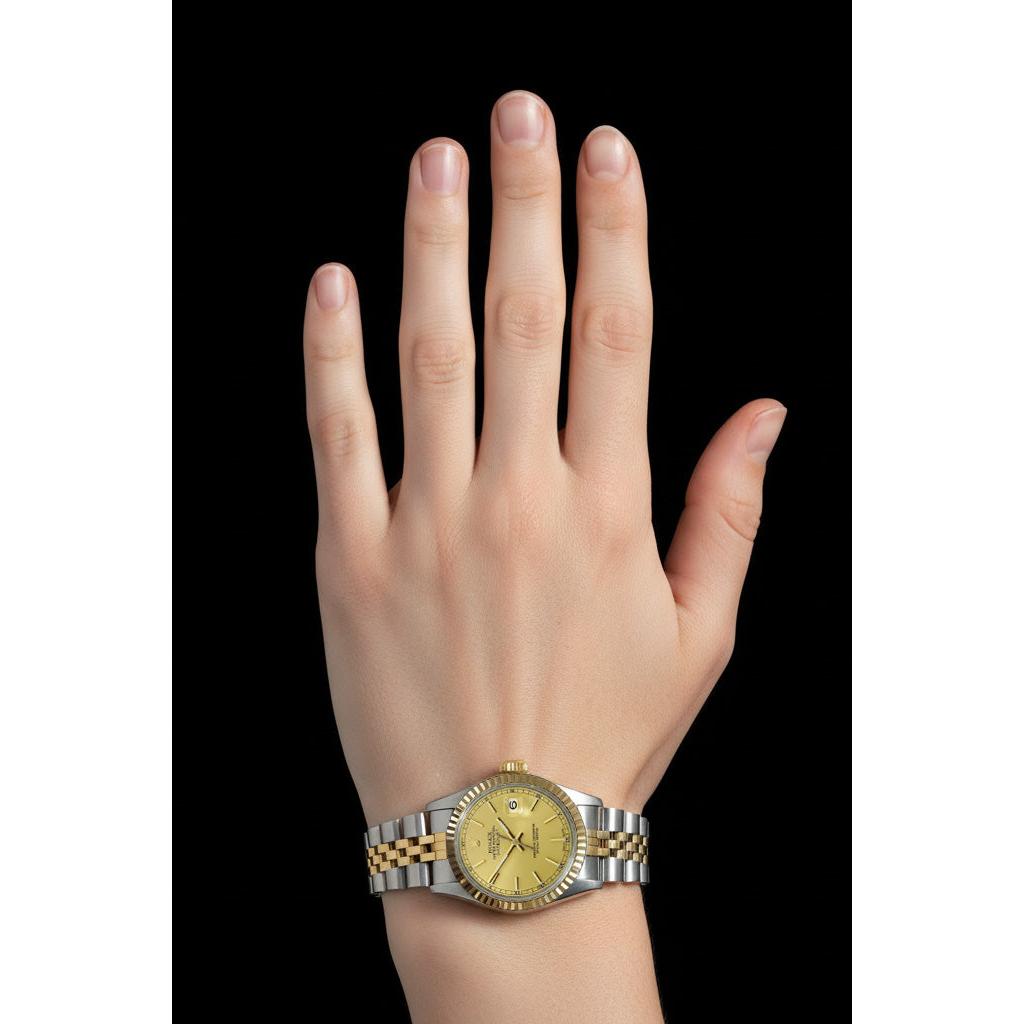 Champagne Stick Dial Datejust Ladies Rolex Ss & Gold Jubilee Role P2