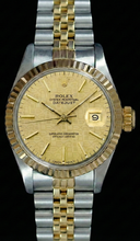 Champagne Stick Dial Datejust Women Watch Rolex Ss & Gold Jubilee