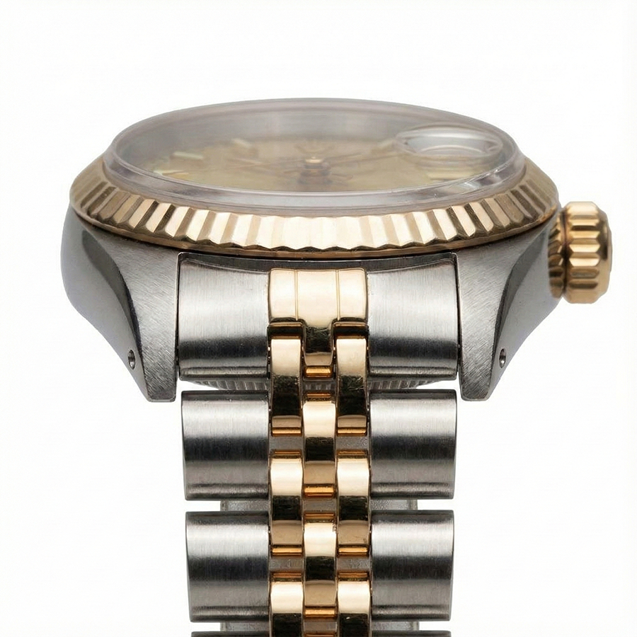 Champagne Stick Dial Rolex Date Just Ss & Yellow Women Watch