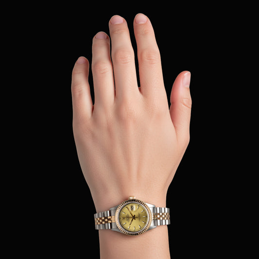 Champagne Stick Dial Rolex Date Just Ss & Yellow Women Watch P2