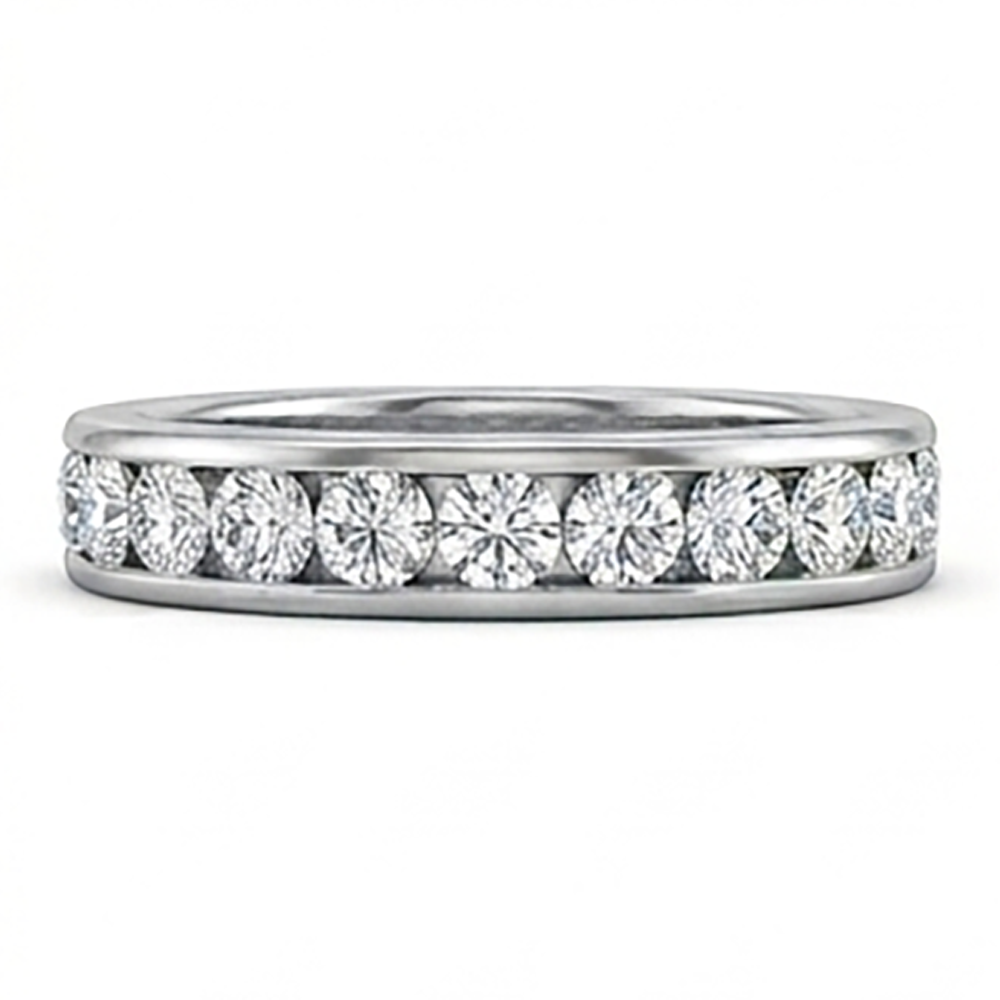 Channel Set 2.20 Ct Round Natural Earth Mined Diamond Wedding Band Gold White 14K
