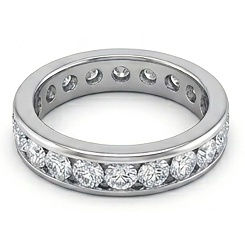 Channel Set 2.20 Ct Round Natural Earth Mined Diamond Wedding Band Gold White 14K