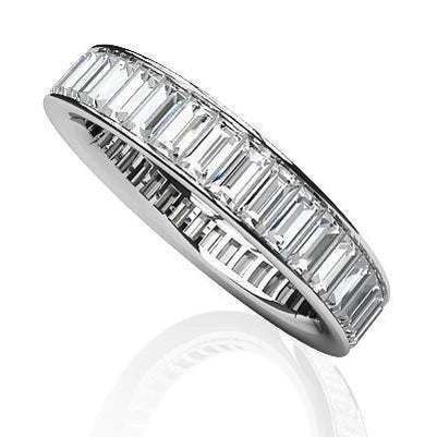 Channel Set Real Baguette Cut Diamond Eternity Band Gold 6 Carats