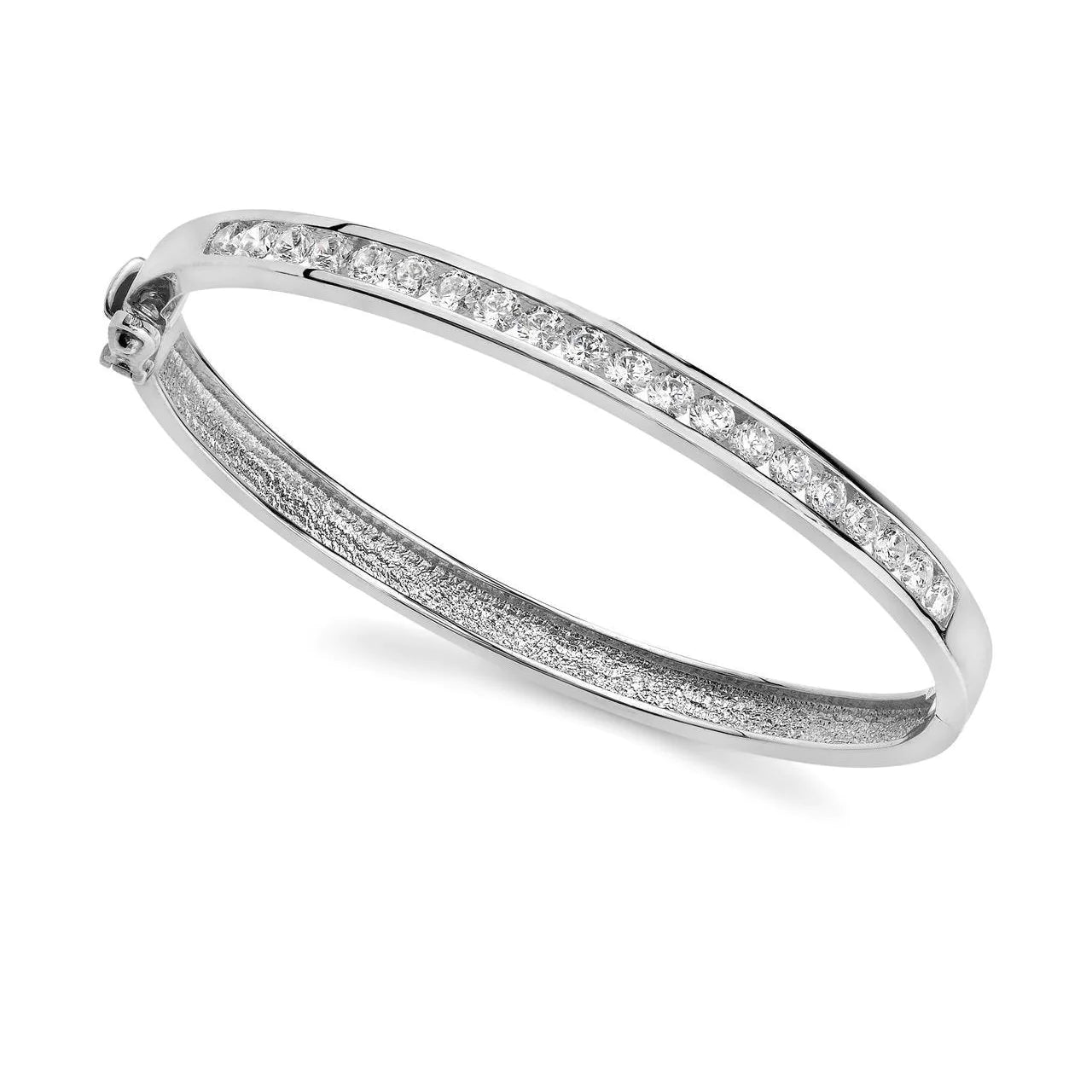 Channel Setting Round Natural Diamond Ladies Bangle White Gold 5 Ct