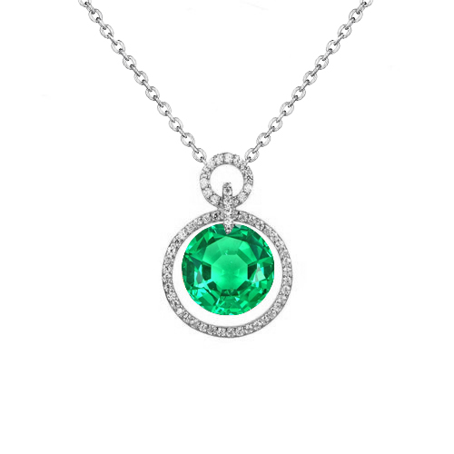 Authentic Emerald Precious Stone Pendant 1 ct 14 Karat White Gold – main view