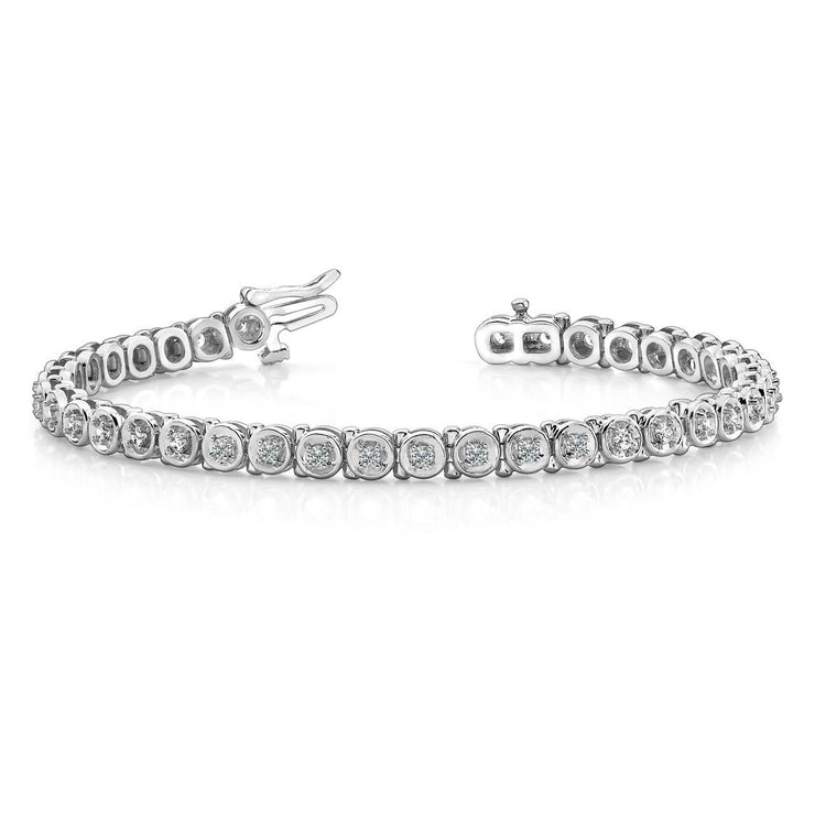 Circle Link Tennis Bracelet 5.70 Ct Round Cut Real Diamonds 14K White Gold