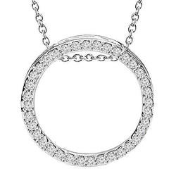 Circle Necklace Pendant 1.90 Carats Round Genuine Diamonds White Gold 14K