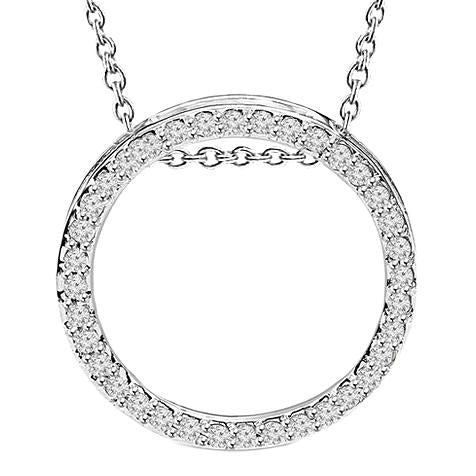 Circle Necklace Pendant 1.90 Carats Round Genuine Diamonds White Gold 14K