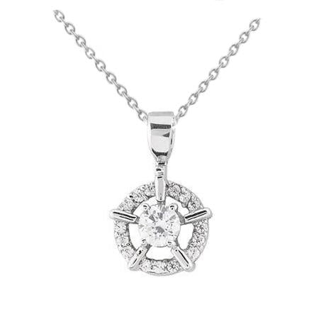 Circle Pendant Necklace 1.75 Ct. Round Natural Diamonds White Gold 14K