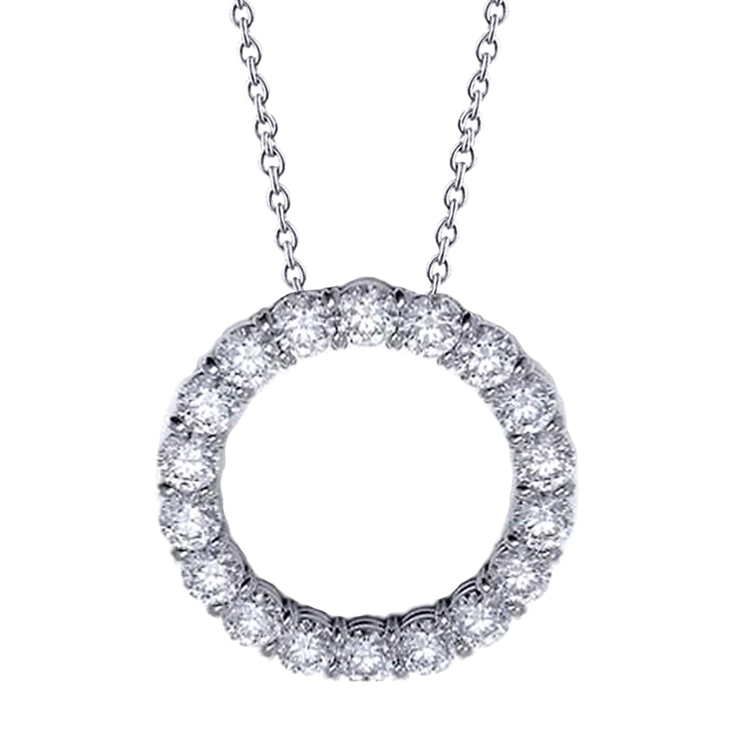 Circle Pendant Necklace 2.70 Carats Round Cut Genuine Diamonds White Gold 14K