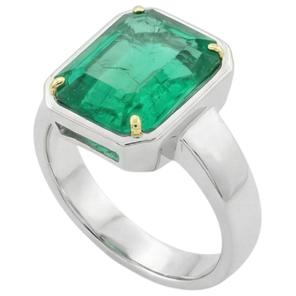 Colored Stone Ring Two-Tone 14K Gold with Fine Emerald – side view