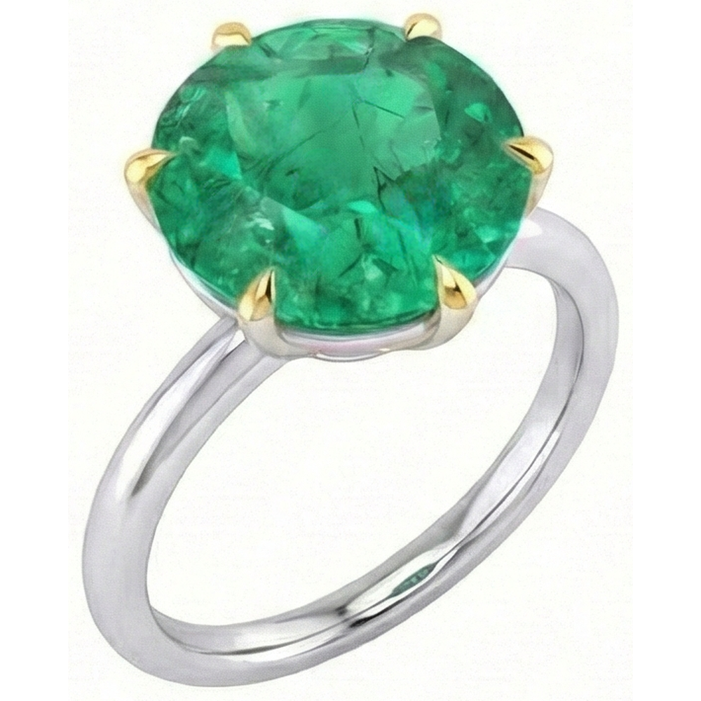 Round Brilliant Colombian Emerald ring in Two-Tone 14K Gold – front view