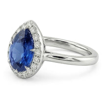 Classic Halo Natural Earth Mined Diamond Ring Pear Sapphire Center Gold 14K 6.75 Carats