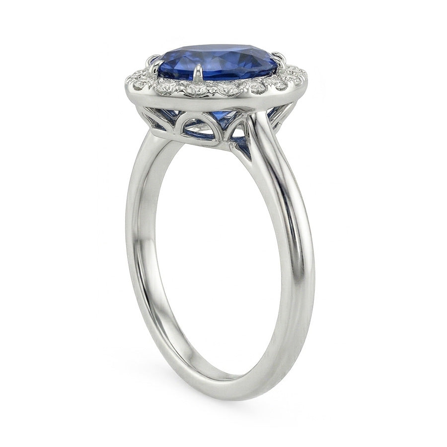 Classic Halo Natural Earth Mined Diamond Ring Pear Sapphire Center Gold 14K 6.75 Carats