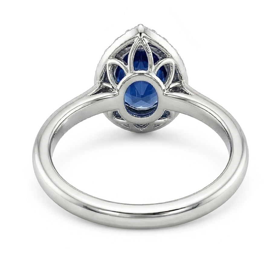 Classic Halo Natural Earth Mined Diamond Ring Pear Sapphire Center Gold 14K 6.75 Carats